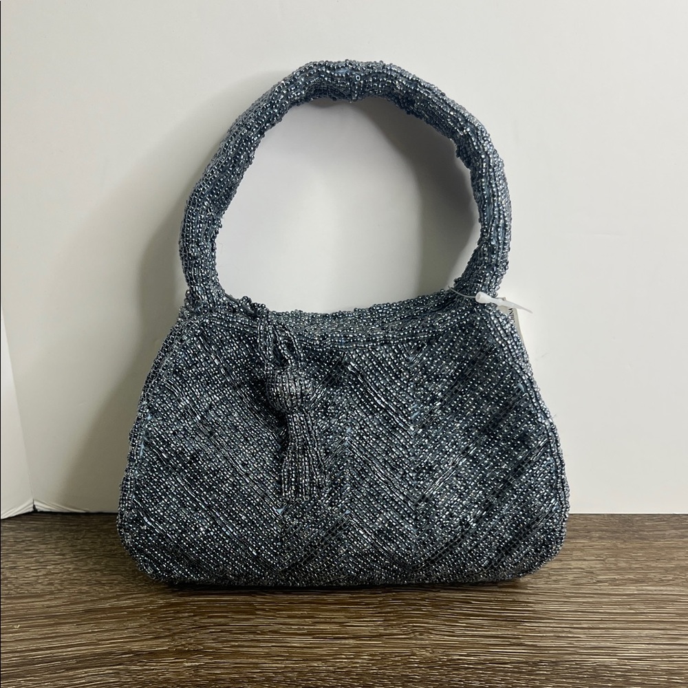 ✨ GANZ Silver Beaded Mini Evening Bag | Vintage Glam Statement Purse ✨